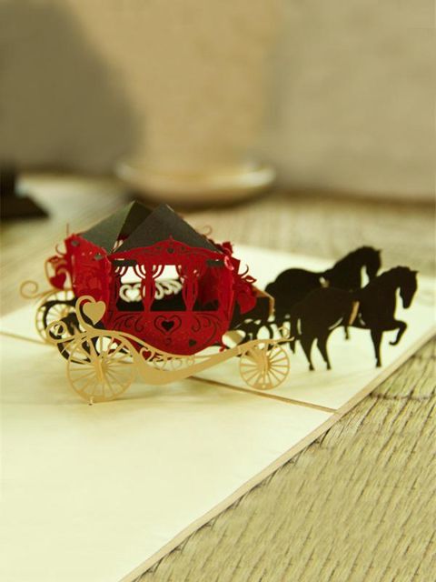 Corte De Papel Chinês Retro Casamento Carriage 3D Cartões Handmade Cartão De Corte De Papel-dobrável Cartões Postais