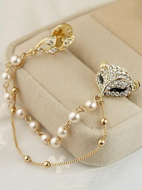 Unisex Nova Moda Cadeia Pérolas Fox Head Decoração Broche