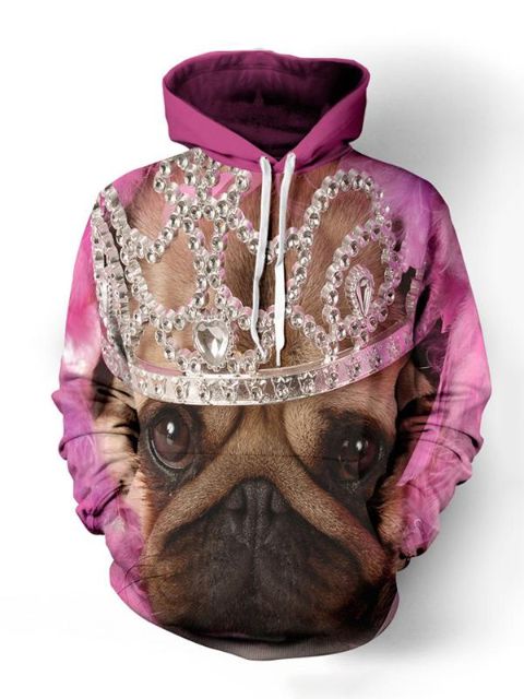 Efterårsmode Shar Pei med kronemønster Casual langærmede hættetrøjer Løse pullovere Overtøj