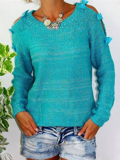 Frauen Langarm Strickwaren Bowknot Dekoration Lose Mantel Pullover Pullover