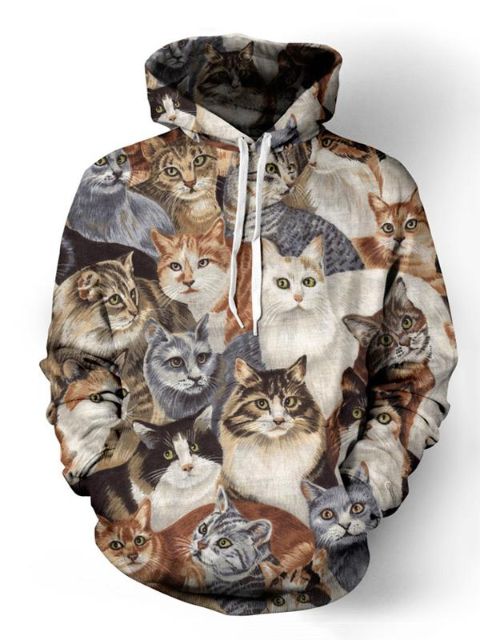 Hipster Ung tíska Unisex Full Cat prentun frjálslegur hettupeysur Pullovers útifatnaður