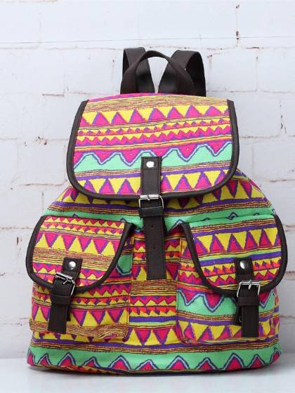 Mode féminine Vintage sac à dos impression toile voyage sac à dos sac d&#39;école poches