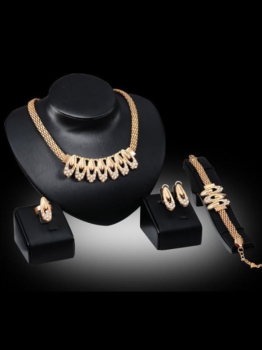 High Imitation 18K Gold Plated Vintage Bridal Wedding Party Jewelry Necklace Earring Bracelet Ring Set Gifts Jewelry Accssories