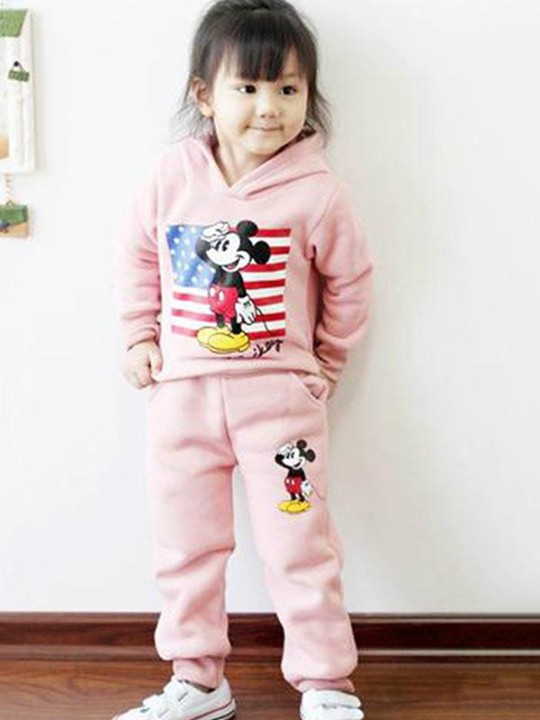 Baby Spring Autumn Winter Children Clothing Set Cartoon Cotton Clothes Sets Suits Girls Micky Minnie Kids Long Sleeve Hooded Pullover Pants