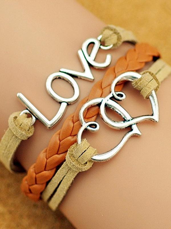 Nýtt &quot;Love&quot; Heart Vintage Leður Handsmíðað armband Hand Skartgripir