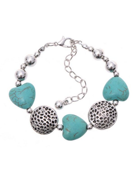 Heißer Verkauf Türkis Perlen Silber Überzogene Herz Armband Handgemachte Accessoires Schmuck Geschenke