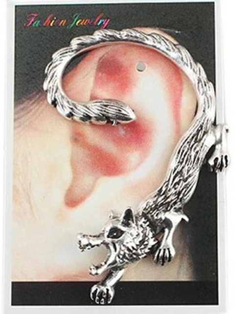 Women's Fashion New Personality Punk Style Wolf Design Ear Clip Ear Stud Earrings