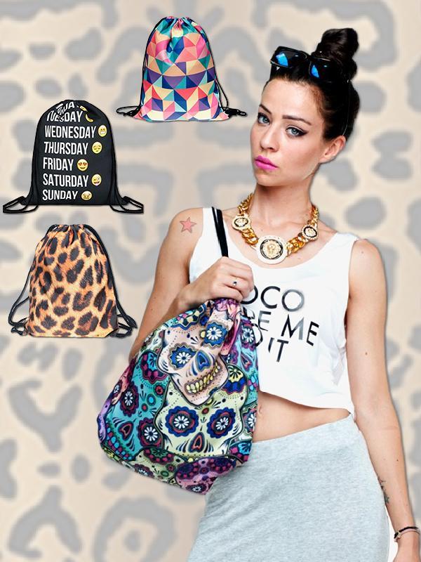 2015 Ny mode ryggsäck 3D-utskrift Resor Softback Man Kvinnor Harajuku Dragväska Mens säcksäckar