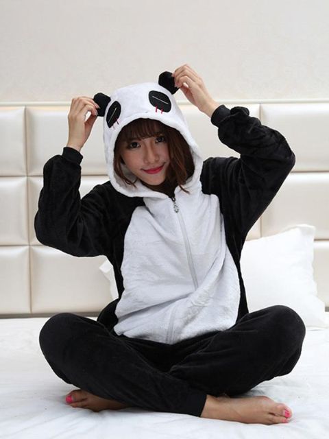 Unisex Panda Mode Kigurumi Varm Pyjamas Vuxen Anime Cosplay Halloween Dräkt Vinterälskare Par Homewear Pyjamas Sleepsuit