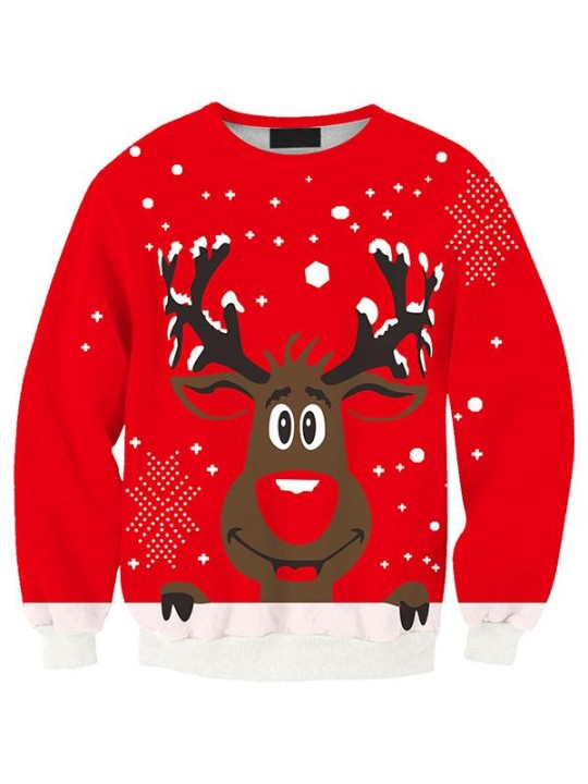 Happy Christmas Cute Cartoon Deer Snowflake Print Sweaters Women's Soft  Knitwear Long Sleeve Loose Casual Pullovers