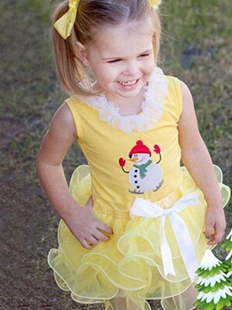 Nye julepiger blonde chiffon kjole ærmeløs tegneserie prik kjoler Børnetøj julefest kostume