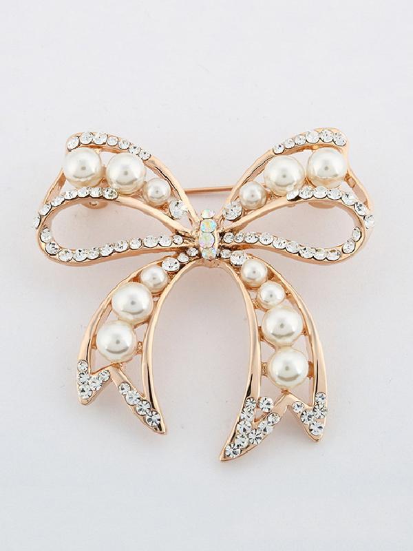 Broche de décoration unisexe en forme de nœud papillon en cristal de perle