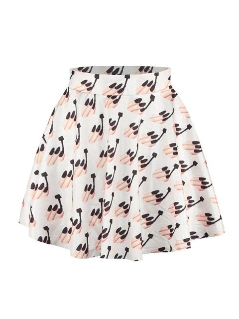 Sommarmode Dam Smink Emoji Digital Print Hög midja klänningar Flared Skater Mini kjolar