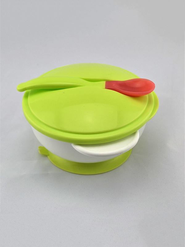 Baby Spoon Bowl Námsréttir með sogskál Aðstoða mat Skál Hitaskynjandi skeið Baby borðbúnaður