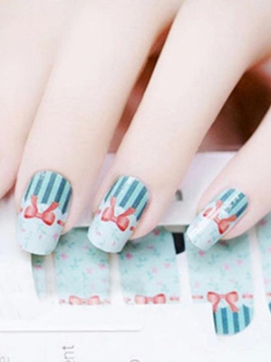 Frauen Streifen Bowknot Muster DIY Aufkleber Nail Art Decals Nägel Wraps Nagel Werkzeuge Maniküre