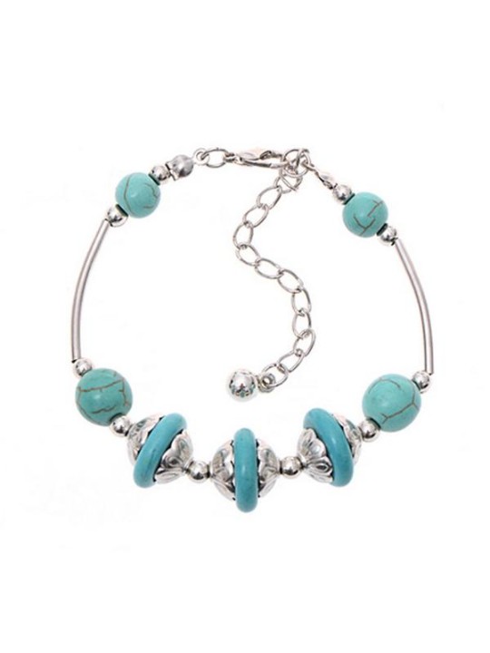 Dömutíska Sæt grænblár perlur Silfurhúðað sæt armband Handsmíðaðir fylgihlutir Skartgripir