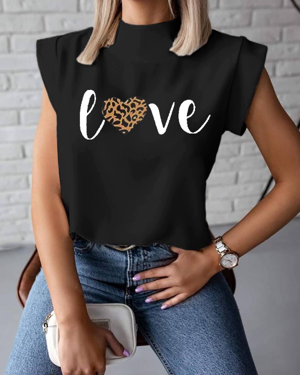 Heart Cheetah Letter Print Top