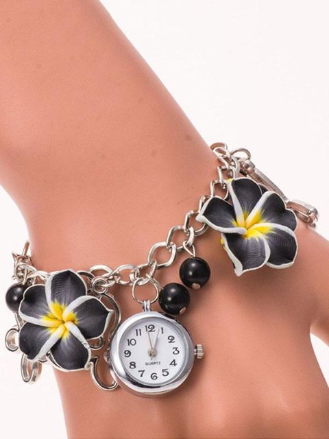 Uusi saapuminen rento ylellinen metallikukka riipus naisten pyöreä rannerengas rannekellot mekko kellot