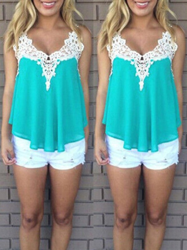 Kesän naisten Plus-kokoinen V-kaula-aukkoinen Sifonkipaita-muoti Sling-toppi Seksikkäät Slim Fit -T-paidat