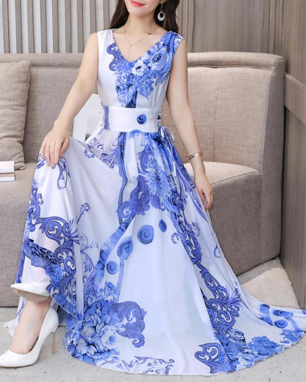 Goth Style Print Lace-up Maxi Dress med snörning