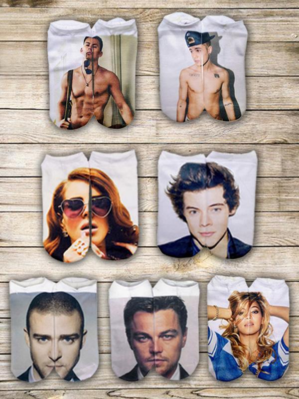 3D Digital Star Print Unisex Couple's White Breathable Stretchy Socks Lover Gifts Christmas Gifts For Family