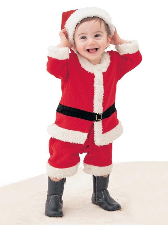 New Baby Romper For Newborn Boys Christmas Santa Claus Fleece Lining Romper + Hat Suit