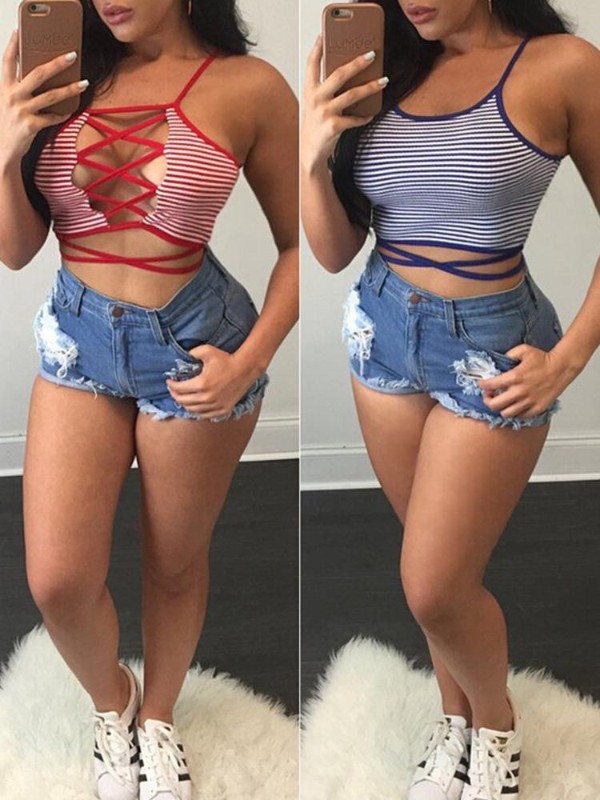 Seksikäs muoti säiliö Bustier Slim Strip side side säiliö riimu Crop Top