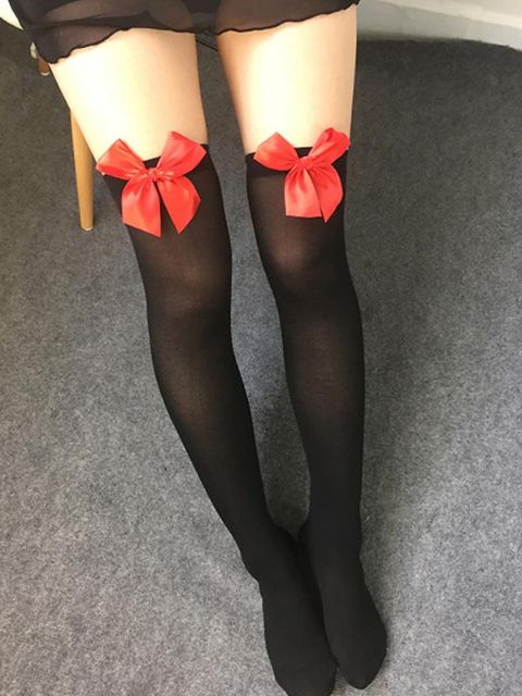 Japansk Cosplay kventíska Kynþokkafullur undirföt Læri Hár sokkabuxur Sætur slaufur Nets svartur sokkur