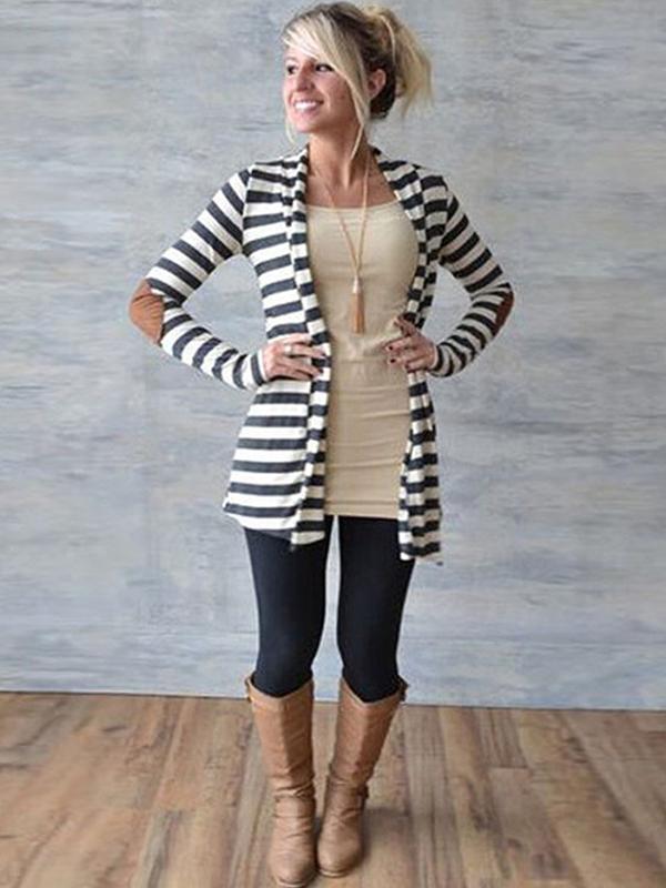 Queda Moda Feminina Faixa De Manga Longa Básica Longo Cardigan Tops Outwear