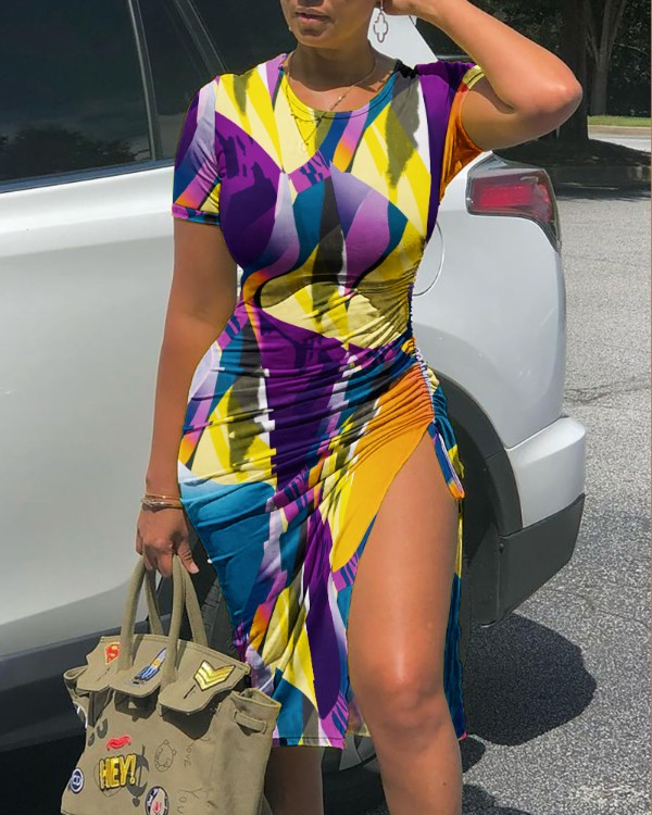 Colorblock kortärmad dragsko med rynkad slits