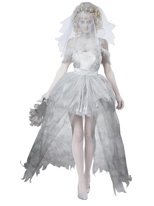 2015Vampire Deluxe Zombie Corpse Bride Ghostly Bride Women's Halloween Costumes Fancy Party Dress Carnival