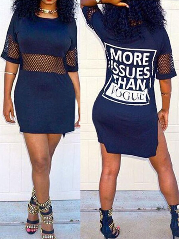 Naisten Muoti Lyhythihainen Verkko Patchwork Mekko Ohut Kirjaimet Painettu Sile Silt Rento Mekot