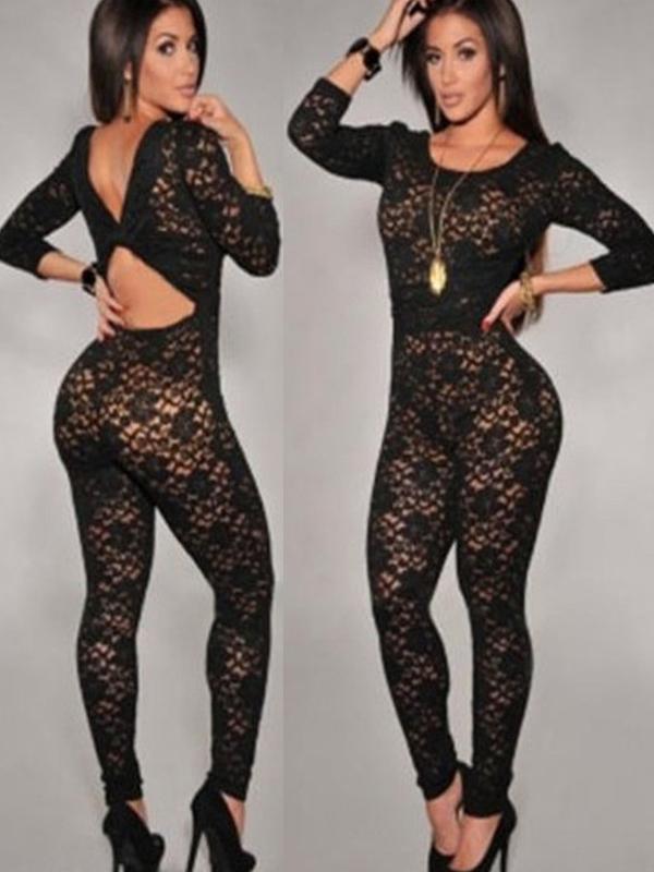 Kvinders sexede 1 stk Rose Lingerie Nightwear Underwea Babydoll Lace Jumpsuit