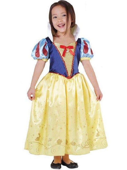 Moda Bonito Dos Desenhos Animados Branca de Neve Do Bebê Meninas Vestido Europa Estilo Puff-manga Patchwork Longo Traje Vestido Crianças Traje
