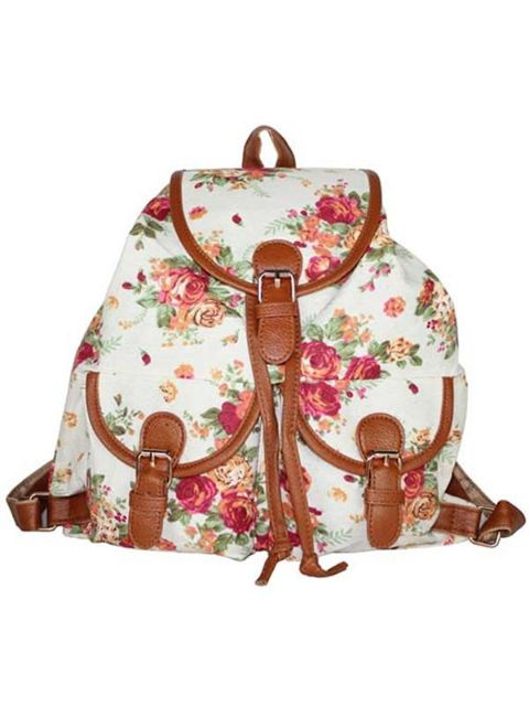 Frauen Vintage Rucksack Klassische Blumendruck Leinwand Rucksack Schule Umhängetasche Casual Bag