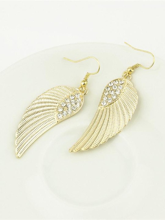 Hot New Fashion Rhinestone Asas de Anjo das Mulheres Brincos de Prata de Ouro