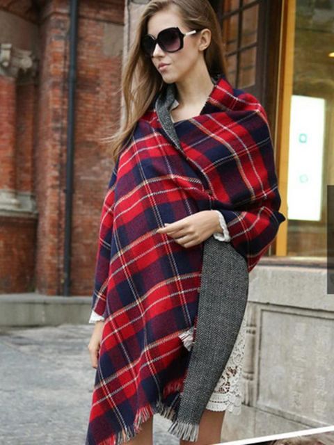 Stora rutor Tartan Scarf Wrap Shawl Neck Stole Warm Desigual Plaid Checked Pashmina Unisex Akryl Basic Sjalar