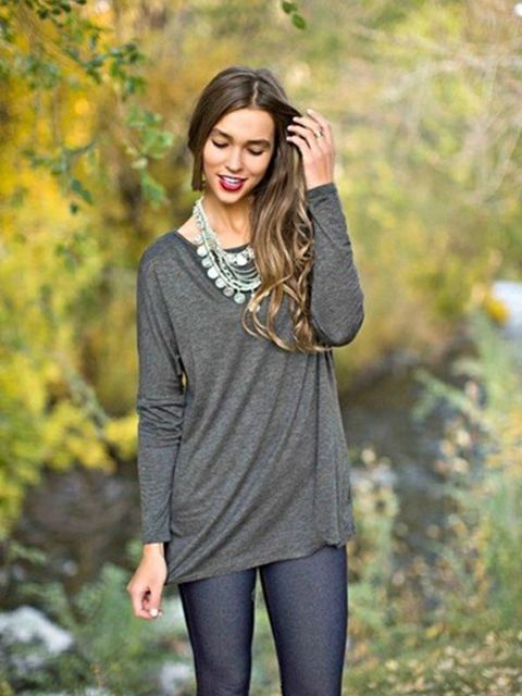 Syksyn muoti Naisten pitkähihainen yksivärinen Plus-koko Rento Tops Loose T-paita