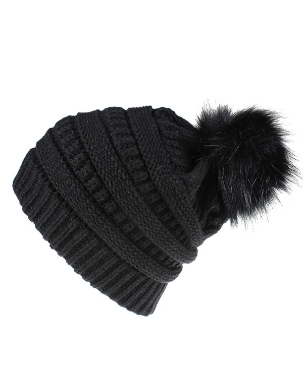 Winter Thermal Knit Bennie Hat With Pom Pom