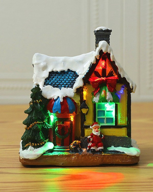 Christmas Dollhouse Village Miniatyr Dollhouse LEDljus Mini Resin House