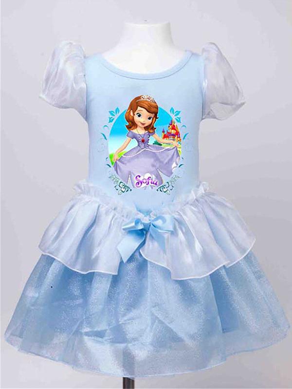 Moda lindo de dibujos animados blanco como la nieve niñas vestido de Europa Estilo Princesa Imprimir púrpura vestido de traje de Tutú niños traje