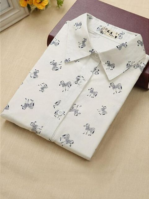 Women's New Fashion Casual Long-sleeved Solid Shirts Zebra Pattern Blouse Lapel Stitching Shirt Blouse Top