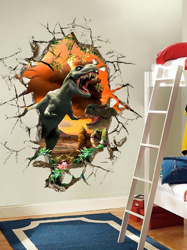 Dinasour durch die Wand Wand 3D Kinderzimmer Dekoration Jungen Wohnzimmer Kinderzimmer Wandtattoo