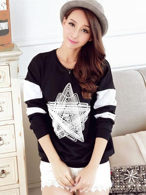 Mode Herbst Frauen Geometrie Print Bodycon Plus Größe Sweatshirt Trendy Casual Oansatz Lose Tops &amp; T-Shirts