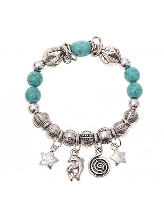 Hot Tíska Túrkís Perlur Silfurhúðaðar Star Dolphin Leaves Hengiskraut Armband Handsmíðaðir Aukahlutir Skartgripir Gjafir