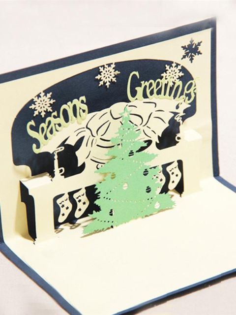Arbre de Noël Cartes de voeux 3D créatives Cartes postales pliantes en papier découpé à la main