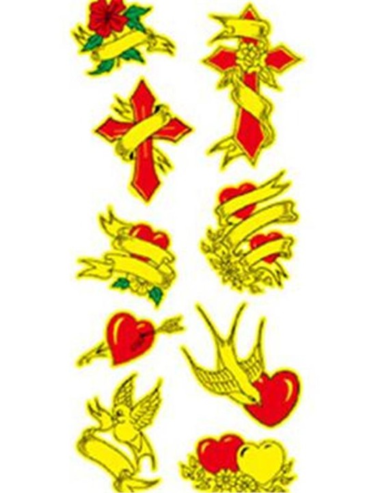 Unisexe Mode Croix Coeur Fleurs Noctilucous Étanche Tatouage Autocollants Stickers Tatouage Temporaire