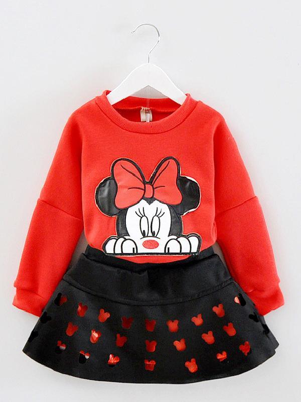 Baby Girls Vor Haust Vetur Börn Fatnaður Sett Teiknimynd Bómull Fatnaður Sett Jakkaföt Minnie Mouse Kids Langerma Pullover T-bolur Pils föt