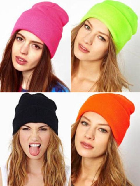 Winter Women Men Unisex Fluorescent Color Knitted Winter Cap Casual Beanies Solid Color Hip-hop Hat