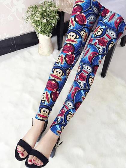 Efterår Elastisk Mund Abe Letter Print Graffiti Leggings Mid Strikket Mode Tykkede Galaxy Varme Tynde Bukser